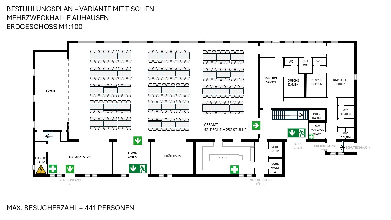 Mehrzweckhalle Auhausen - Bestuhlungsplan Tische