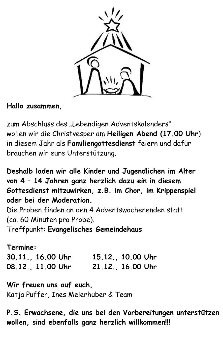 Familiengottesdienst am Heiligen Abend
