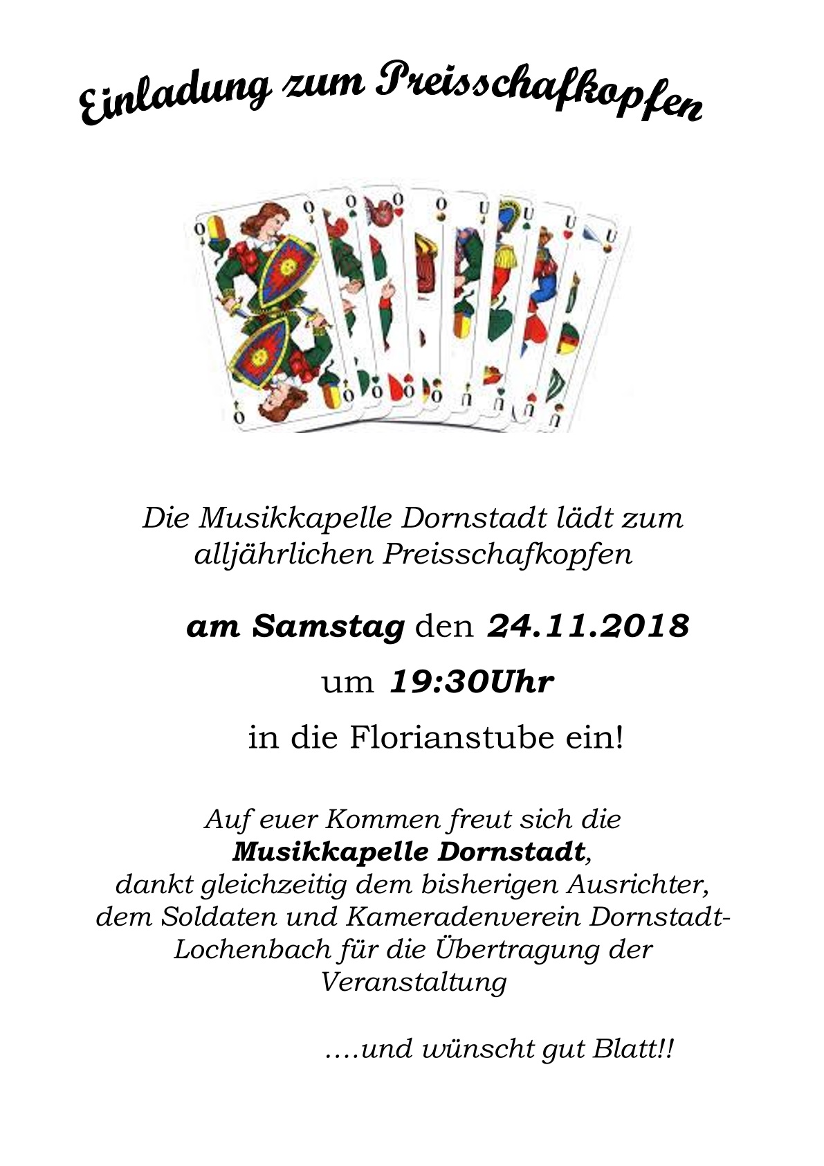 Musikkapelle Dornstadt - Preisschafkopfen Plakat