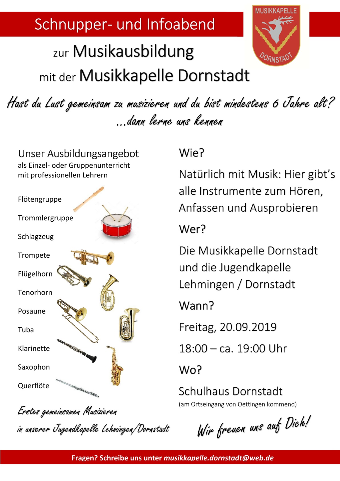Musikkapelle Dornstadt - Flyer offene Musikprobe