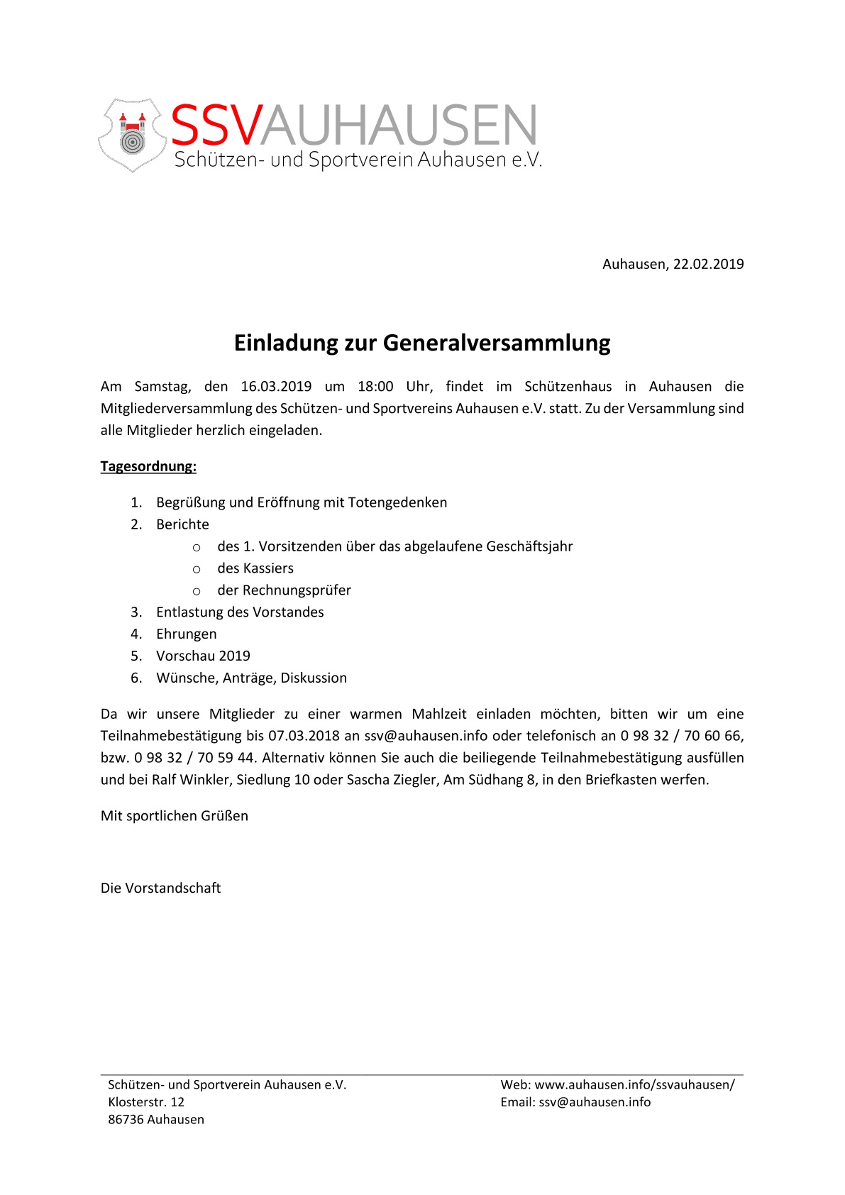 (c) SSV Auhausen - Einladung Mitgliederversammlung