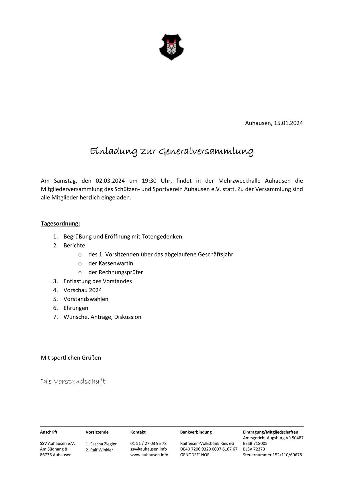 SSV Auhausen - Einladung Generalversammlung